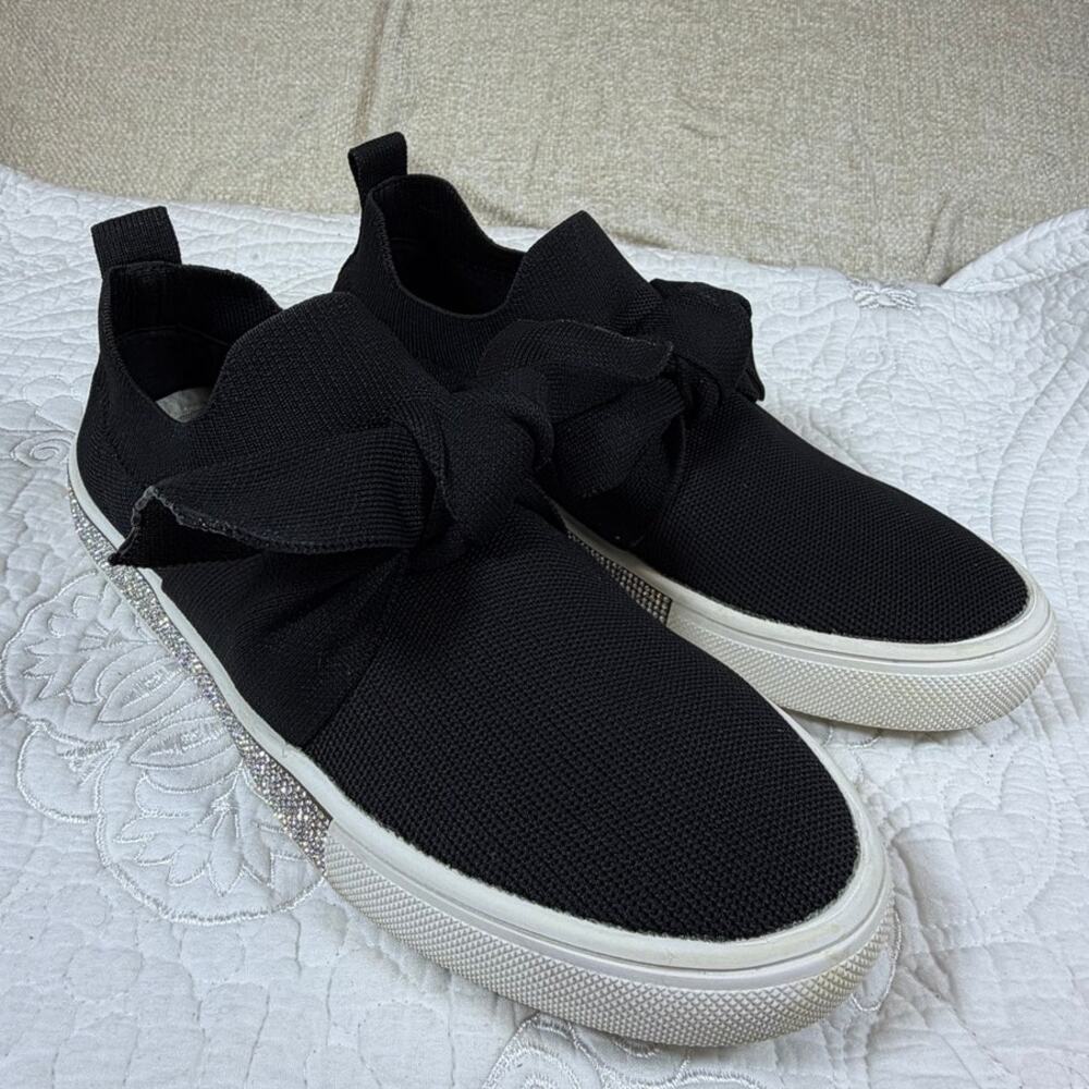 Bernie Mev Women Black 8.5 Serenity Bow Rhinestone Slip On Sneaker Shoes Comfort